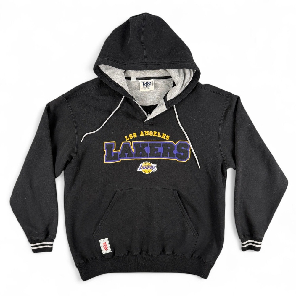 Vintage Los Angeles Lakers Hoodie Mens L Black Lee Sport NBA LA 90s Y2K Pullover